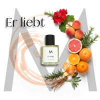 Er liebt Parfum. Stimmungsbild mit Parfuminhaltstoffen